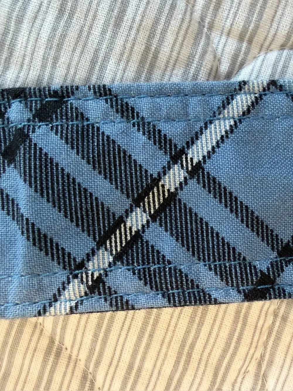 Women’s Blue & Black Paisley & Plaid fabric belt tortoise shell buckle large
